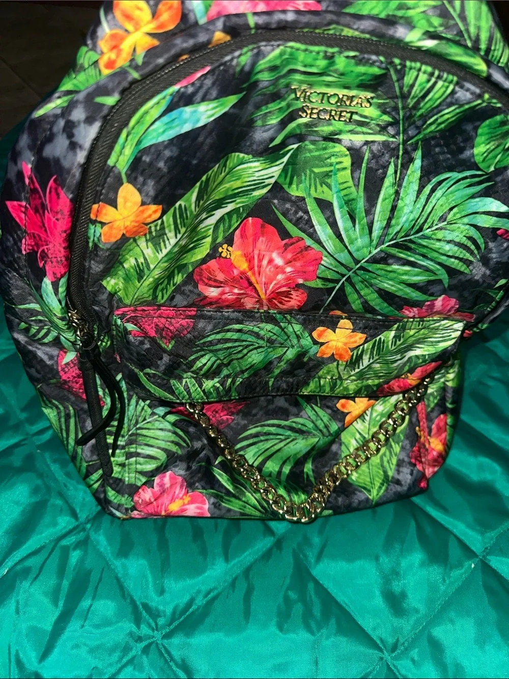 Victoria's Secret Floral Mini Backpack in Black, Green & Pink